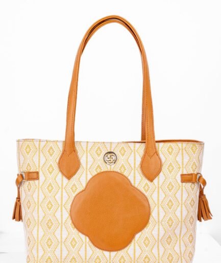 Tote bag la Linguère en cuir et pagne tissé, collection RABAAL – Soxnasi maroquinerie Dakar